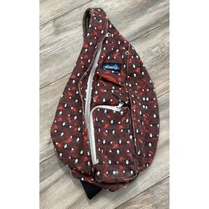 KAVU Rope Sling Bag Racoon Print Burgundy Maroon Adjustable Strap Unisex